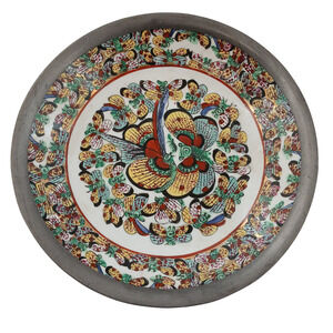 Vintage Japanese Porcelain Plate Butterflies Pattern Metal Rim Decor 7 7/8"